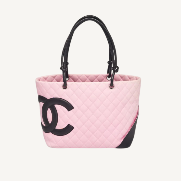 Chanel Cambon Ligne 大号托特包粉色黑色 15.5 英寸