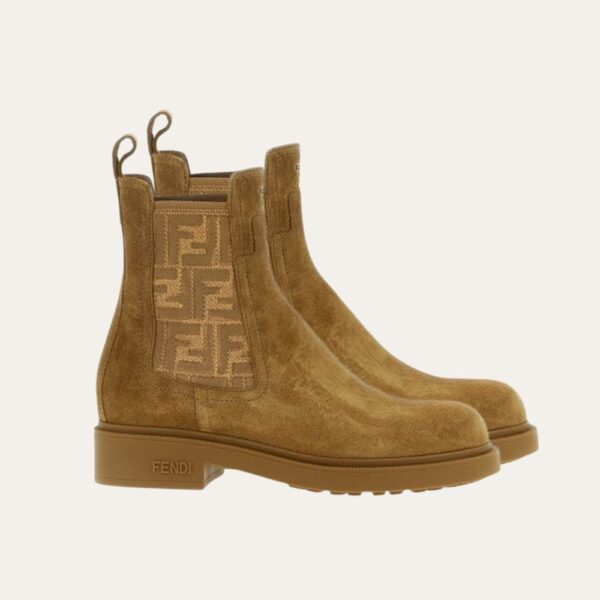Fendi Filo 棕色皮革和 FF 织物机车靴 8T8576AYF2F1TYI