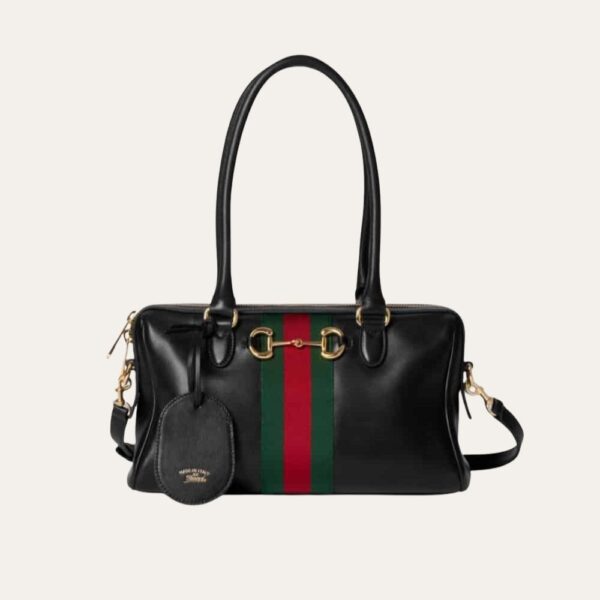 Gucci Borsetto 中型波士顿包袋黑色皮革 11 英寸 866732 AAGIQ 1053