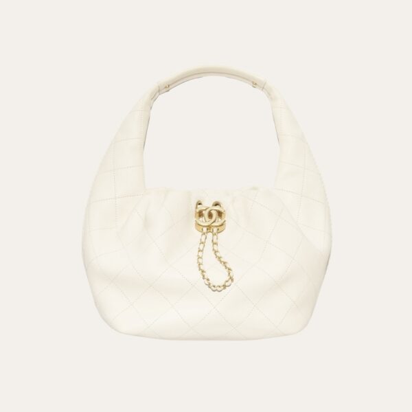 Chanel Mini Hobo笔记本包金色调五金配件米色7.5英寸AS5976B22897U4531