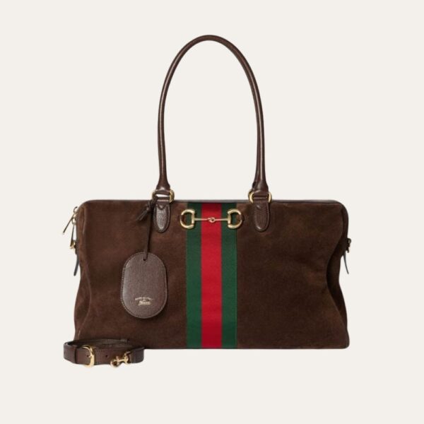 Gucci Borsetto 大波士顿包袋 麂皮皮革 深棕色 15.2 英寸 866734 AAGIR 2146