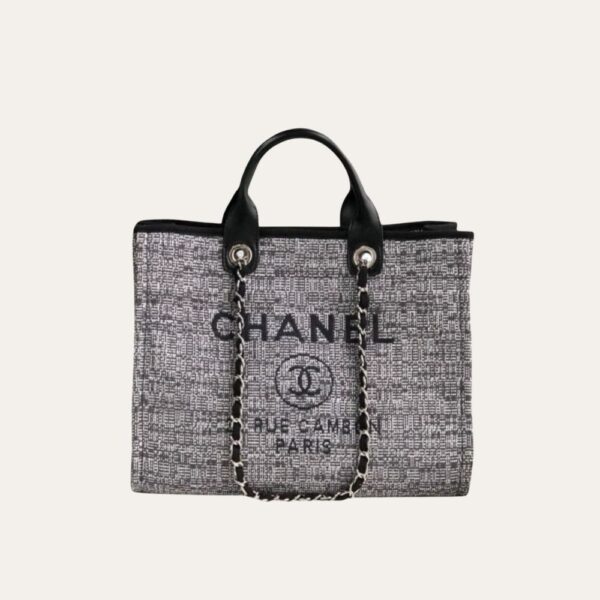Chanel Deauville Tote 拉菲草帆布包袋黑色 14.9 英寸