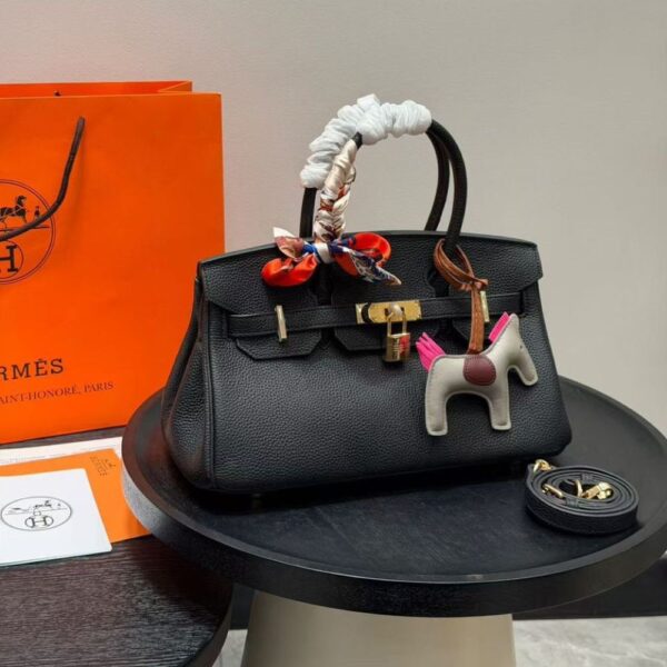 Hermes Birkin Shoulder 30 黑色 Togo 皮革 金色五金配件