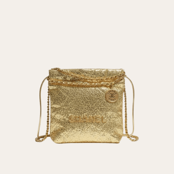 Chanel 22 亮片零钱桶包 金色 6.7 英寸袋