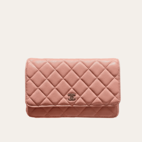 Chanel Flap 包袋 Woc（钱包 On Chain）浅粉色 7.5 英寸