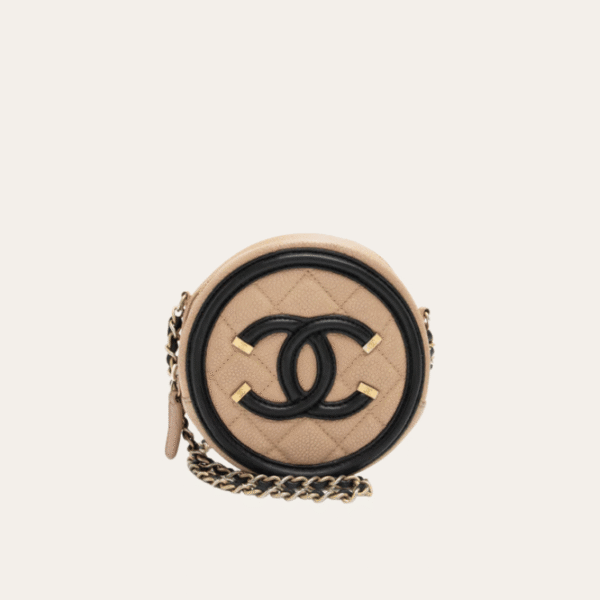 Chanel 圆形零钱包/Flap 包袋 米色/黑色 5.5 英寸