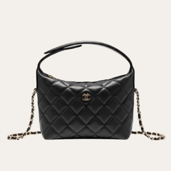 Chanel Hobo/单肩包，顶部手柄黑色 7.1 英寸