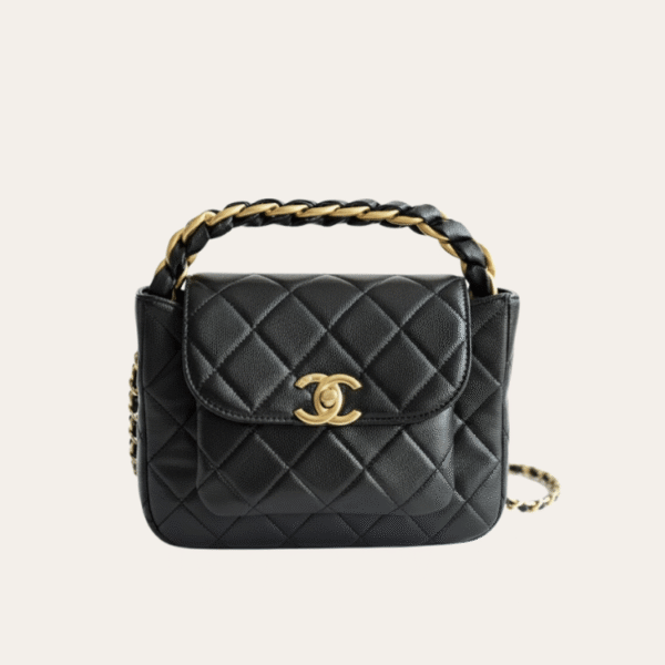 Chanel 邮差/顶部提手翻盖包袋黑色 8.3 英寸