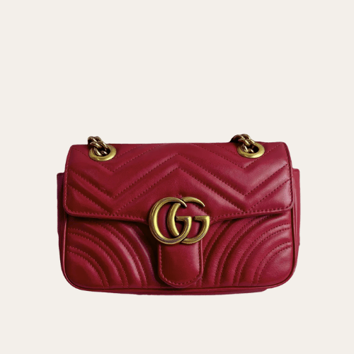 Gucci Gg Marmont 小号 Matelassé 单肩包 酒红色 8.7 英寸