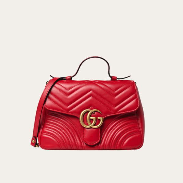 Gucci Gg Marmont 顶部手柄链条单肩包红色 10.6 英寸