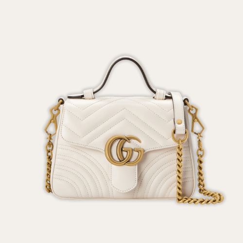 Gucci Gg Marmont 顶部手柄链条单肩包白色 8.3 英寸