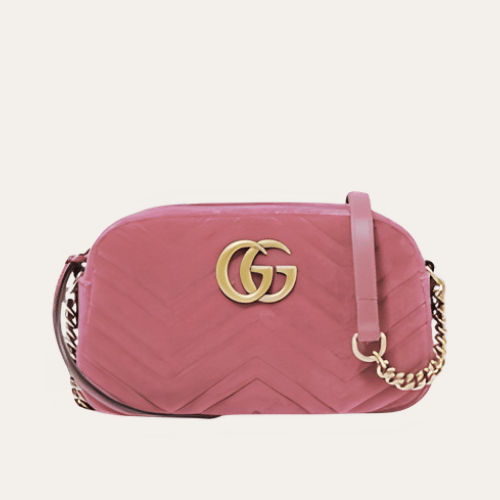 Gucci Gg Marmont 天鹅绒相机包袋 粉色 9.4 英寸