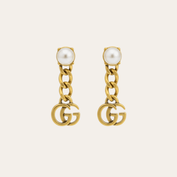 Gucci 珍珠与互扣式 G Drop 耳环 金色