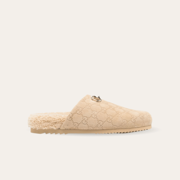 Gucci 马衔扣米色拖鞋