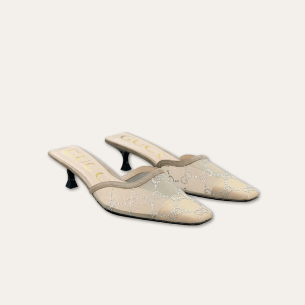 Gucci 中跟拖鞋 Monogram 米色