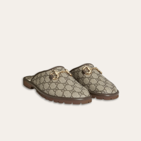Gucci 马衔扣米色拖鞋