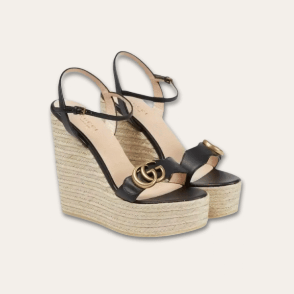 Gucci GG坡跟凉鞋 黑色