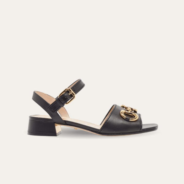 Gucci 马衔扣黑色踝带凉鞋