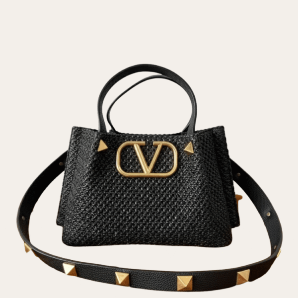 Valentino Vlogo 拉菲草托特包 黑色 9.8 英寸