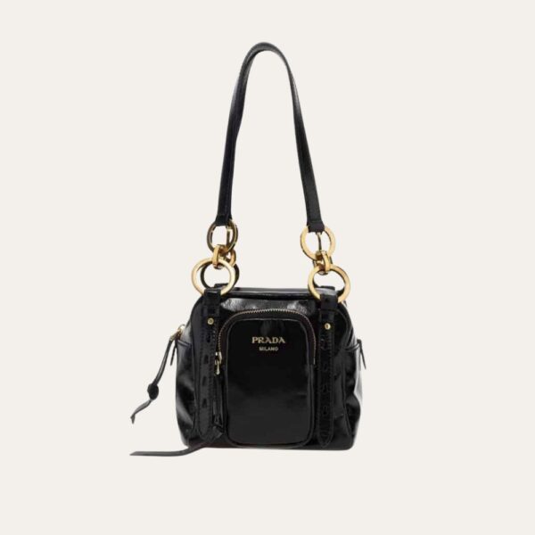 Prada 垂饰皮革顶部手柄迷你包黑色 6.3 英寸 1BB137 2CYR F0002 V OOO