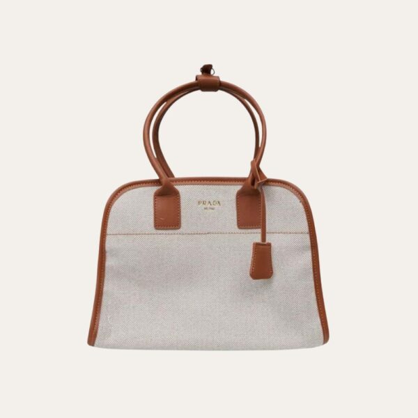 Prada 中号混合和皮革托特包棕褐色和焦糖色 13 英寸 1BG572 2HJA F0KFZ V OOZ